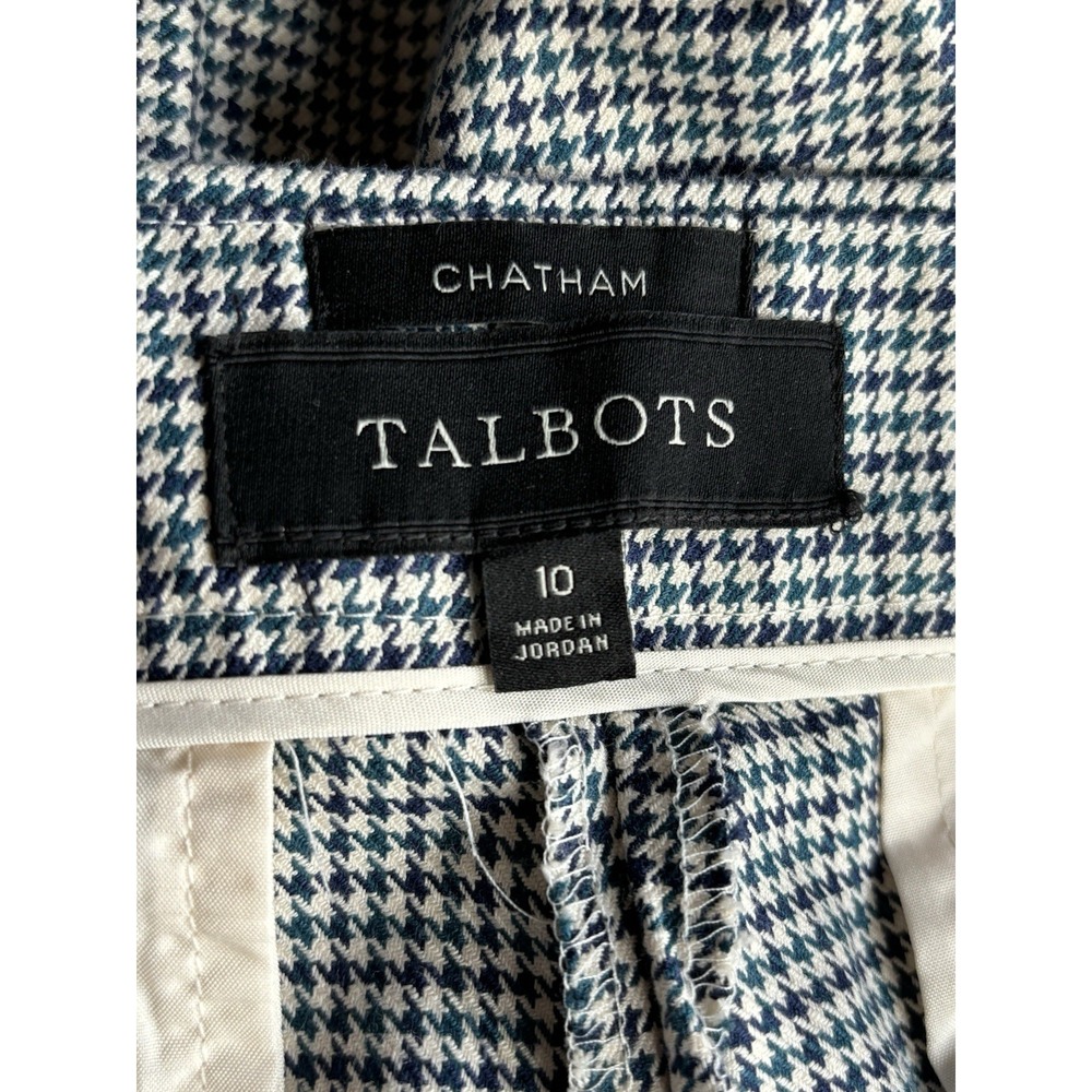 Talbots Women's Pants Size 10 Chatham Button Ankles Green Houndstooth - Picture 3 of 10